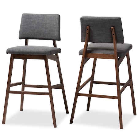 Baxton Studio Colton Dark Gray Upholstered and Walnut-Finished Wood Bar Stool, PK2 152-9248